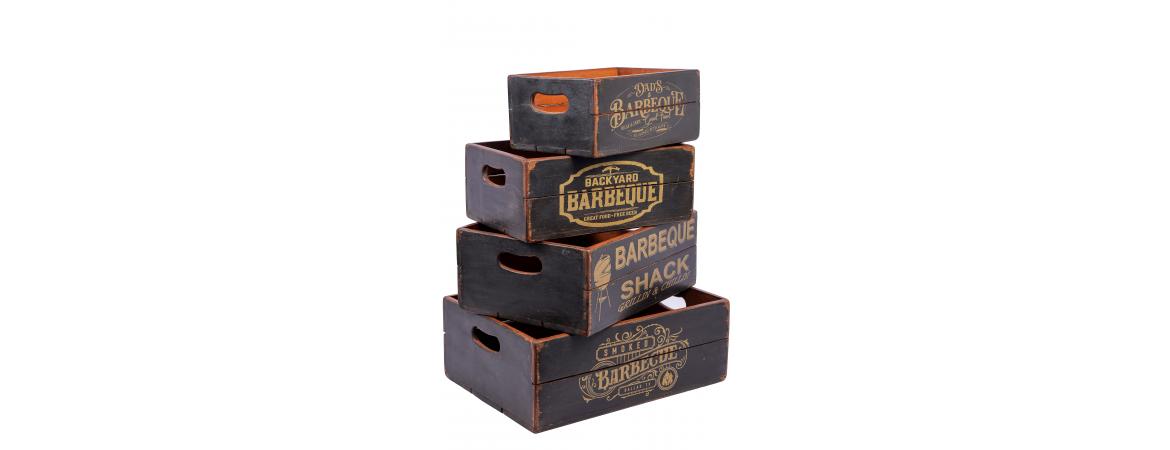 Set of 4 Vintage Black Boxes - BBQ-Cheshire Furniture Outlet