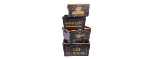 Set of 4 Vintage Black Boxes - Herbs & Flowers-Cheshire Furniture Outlet