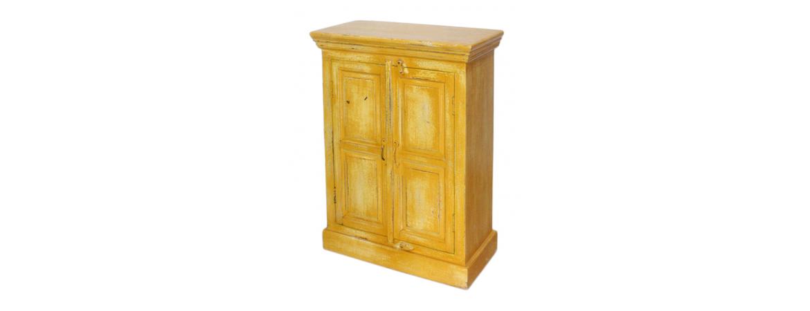 Hand Painted Yellow Crack Finish 2 Door Cabinet-Cheshire Furniture Outlet