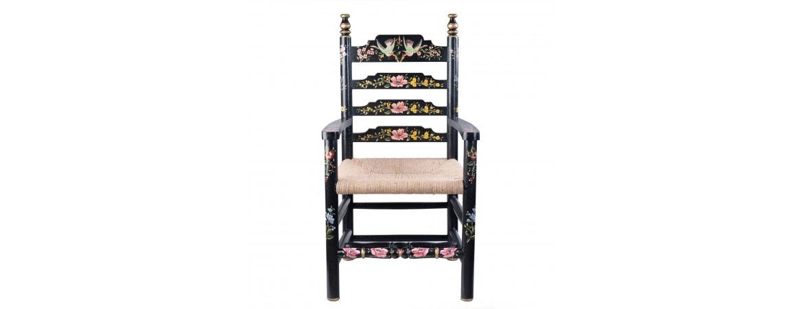 Black Lyre Bird Design Wooden Arm Chair-Cheshire Furniture Outlet