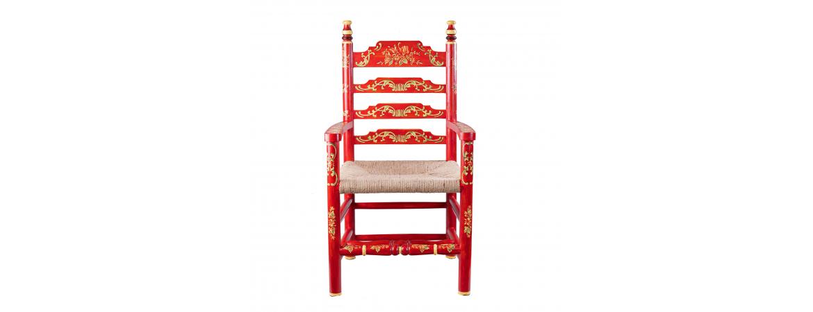 Red Floral Design Wooden Arm Chair-Cheshire Furniture Outlet