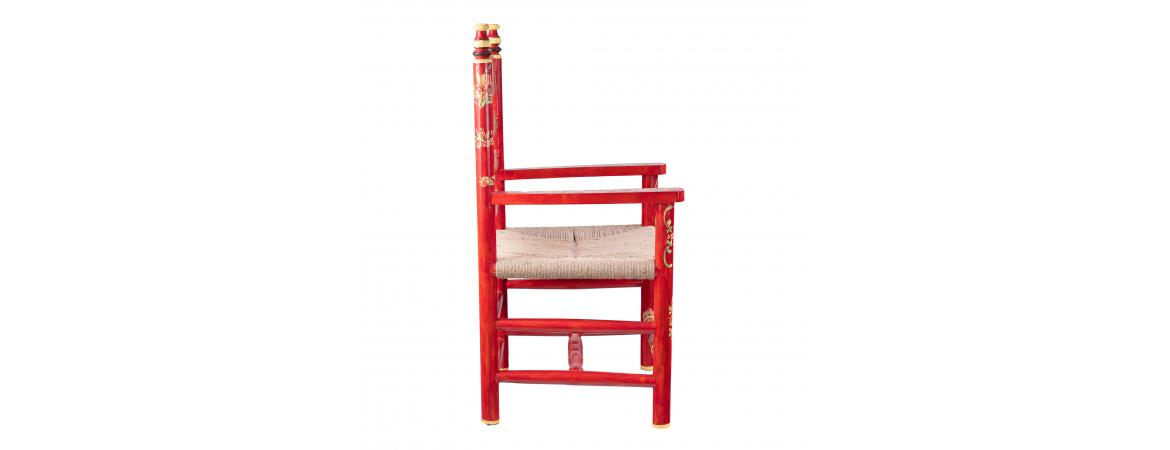 Red Floral Design Wooden Arm Chair-Cheshire Furniture Outlet