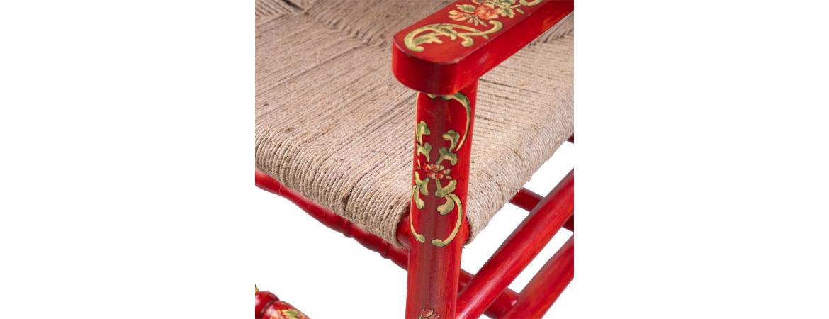 Red Floral Design Wooden Arm Chair-Cheshire Furniture Outlet