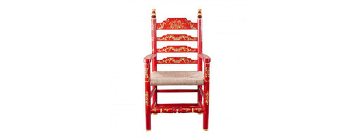 Red Floral Design Wooden Arm Chair-Cheshire Furniture Outlet