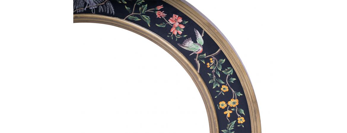 Black Lyre Bird Design Large Round Mirror-Cheshire Furniture Outlet