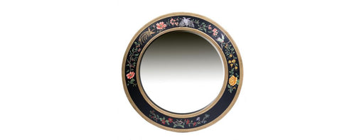 Black Lyre Bird Design Large Round Mirror-Cheshire Furniture Outlet