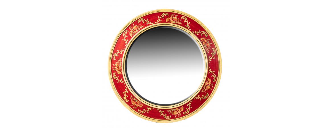 Red Floral Design Large Round Mirror-Cheshire Furniture Outlet