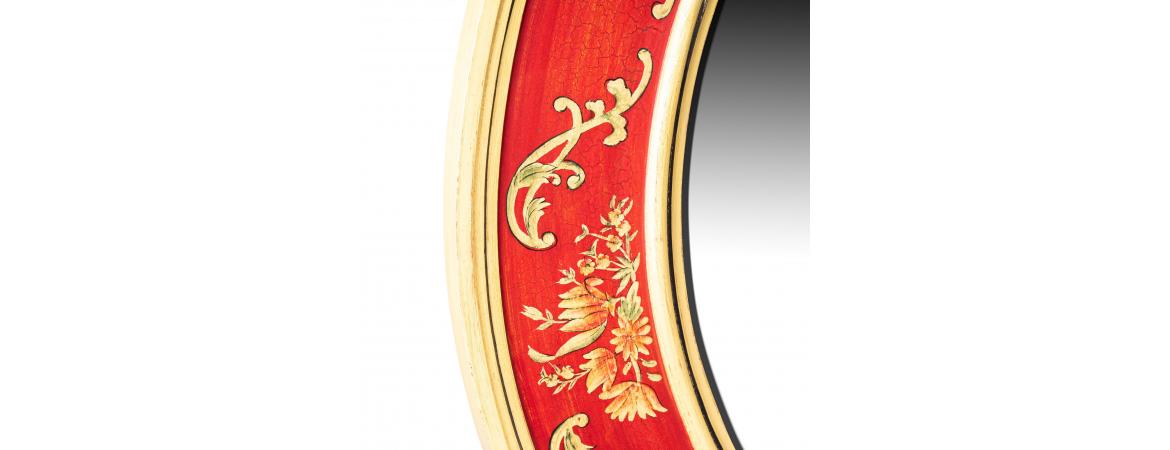Red Floral Design Large Round Mirror-Cheshire Furniture Outlet
