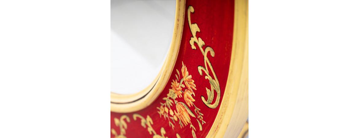 Red Floral Design Large Round Mirror-Cheshire Furniture Outlet