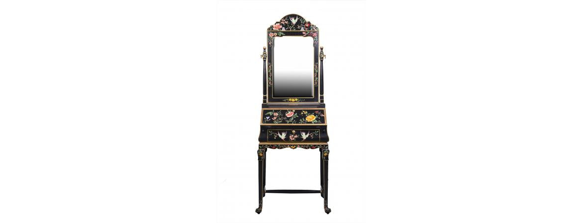 Black Lyre Bird Design Dresser with Mirror-Cheshire Furniture Outlet