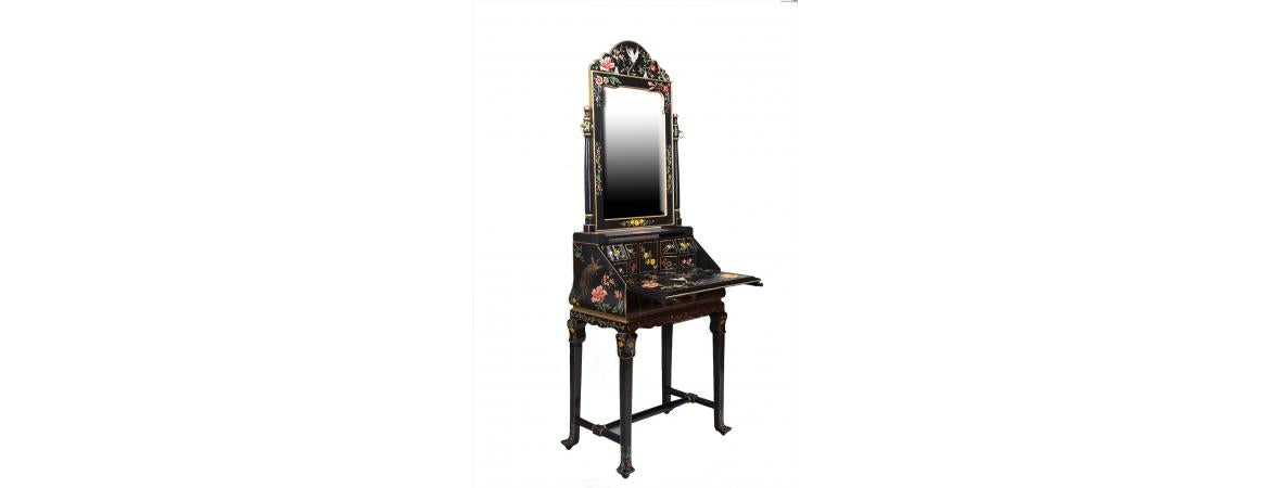 Black Lyre Bird Design Dresser with Mirror-Cheshire Furniture Outlet