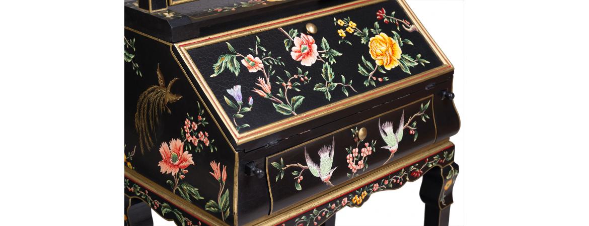 Black Lyre Bird Design Dresser with Mirror-Cheshire Furniture Outlet