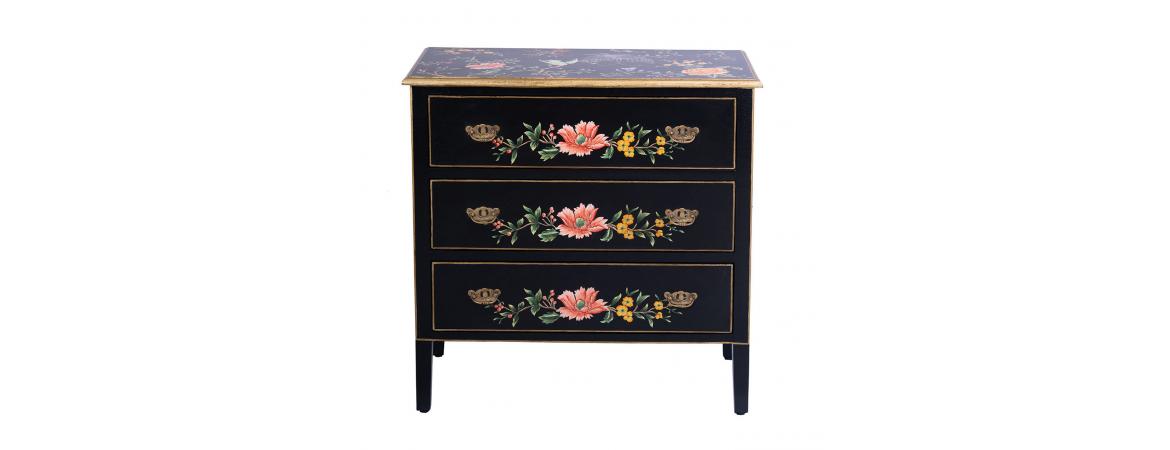 Black Lyre Bird Design 3 Drawer Chest-Cheshire Furniture Outlet