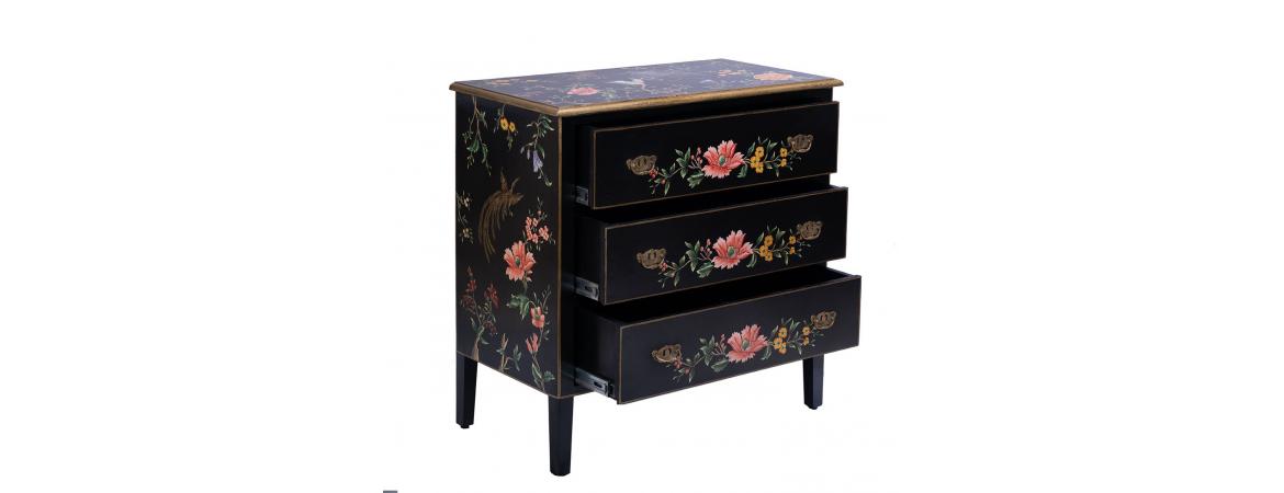 Black Lyre Bird Design 3 Drawer Chest-Cheshire Furniture Outlet