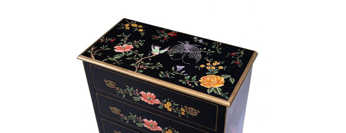 Black Lyre Bird Design 3 Drawer Chest-Cheshire Furniture Outlet