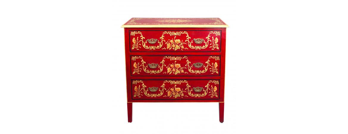 Red Floral Design 3 Drawer Chest-Cheshire Furniture Outlet