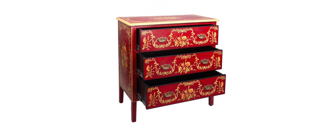 Red Floral Design 3 Drawer Chest-Cheshire Furniture Outlet