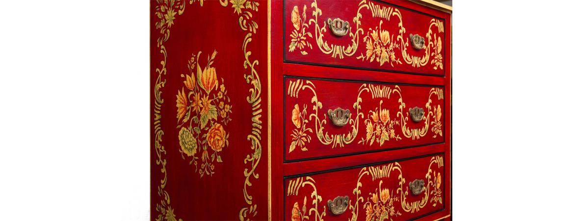 Red Floral Design 3 Drawer Chest-Cheshire Furniture Outlet