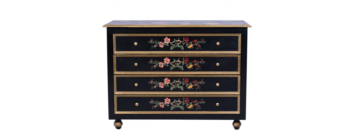 Black Lyre Bird Design 4 Drawer Chest-Cheshire Furniture Outlet