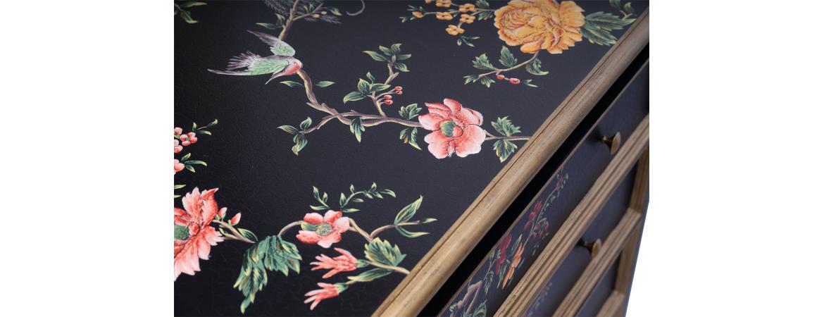 Black Lyre Bird Design 4 Drawer Chest-Cheshire Furniture Outlet