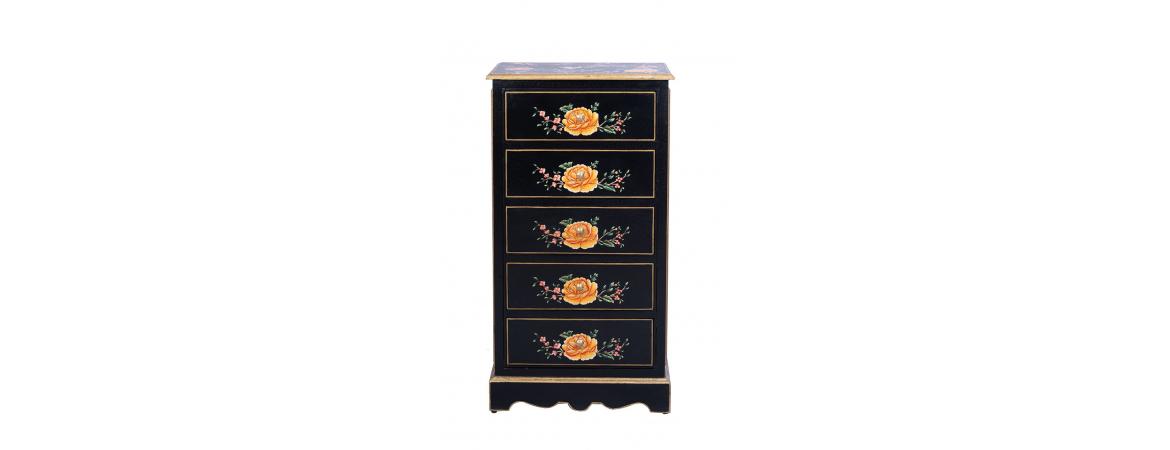Black Lyre Bird Design 5 Drawer Cabinet-Cheshire Furniture Outlet