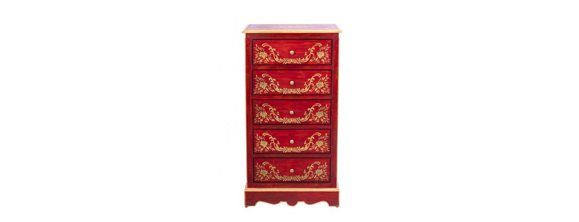 Red Floral Design 5 Drawer Cabinet-Cheshire Furniture Outlet