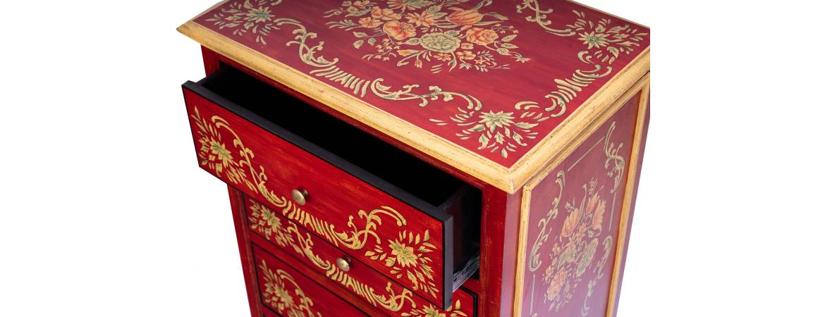 Red Floral Design 5 Drawer Cabinet-Cheshire Furniture Outlet