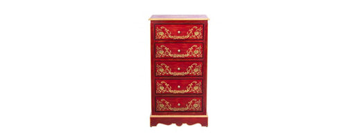 Red Floral Design 5 Drawer Cabinet-Cheshire Furniture Outlet
