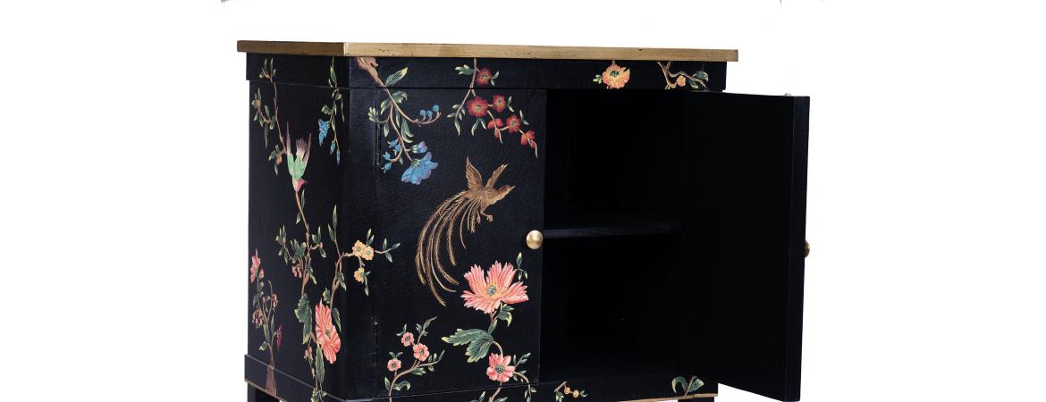 Black Lyre Bird Design Cabinet-Cheshire Furniture Outlet