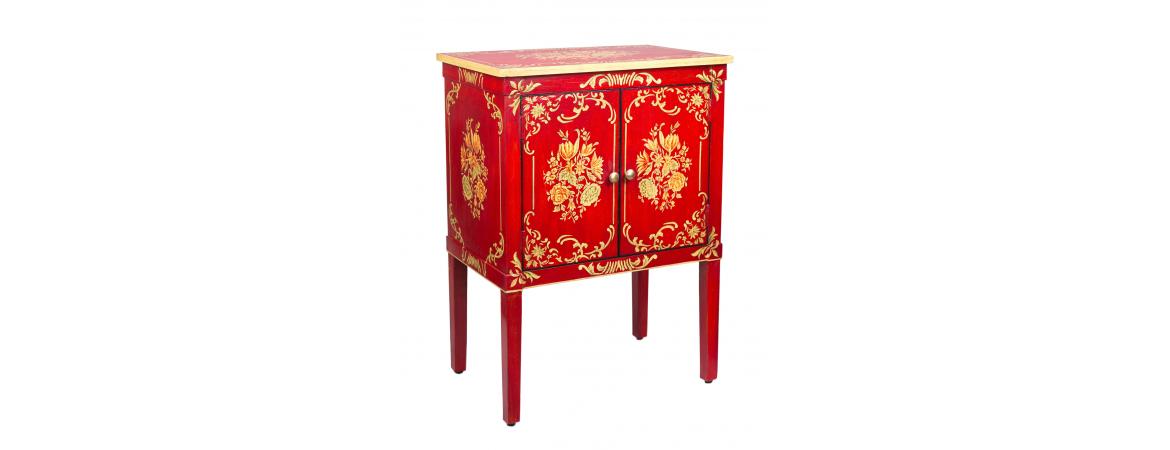 Red Floral Design Cabinet-Cheshire Furniture Outlet