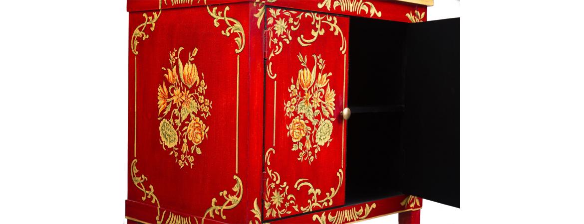 Red Floral Design Cabinet-Cheshire Furniture Outlet