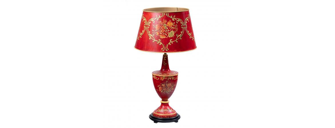 Red Floral Design Lamp with shade-Cheshire Furniture Outlet
