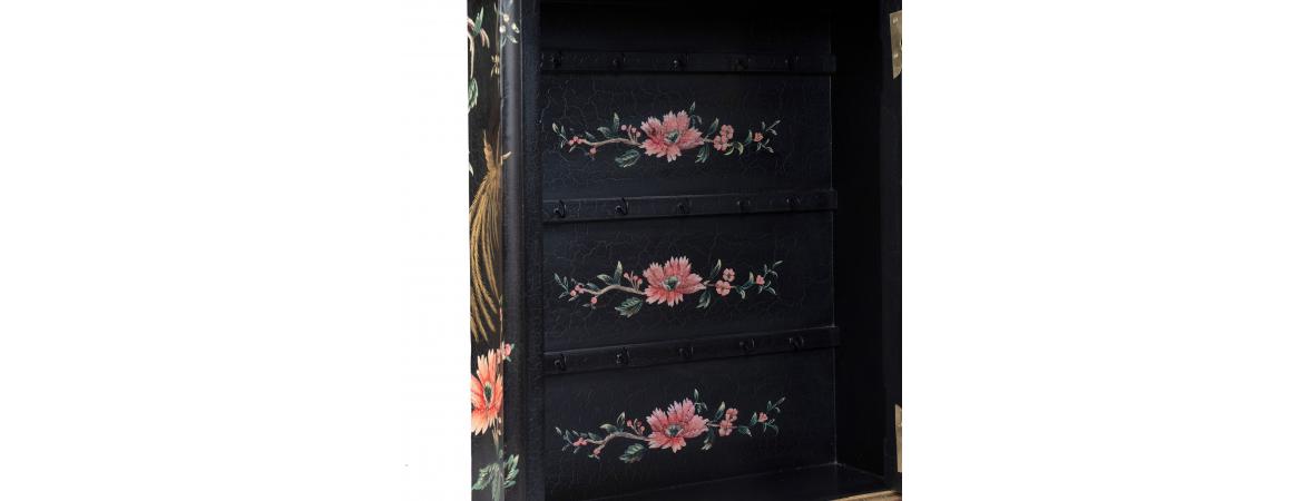 Black Lyre Bird Design Key Cabinet-Cheshire Furniture Outlet