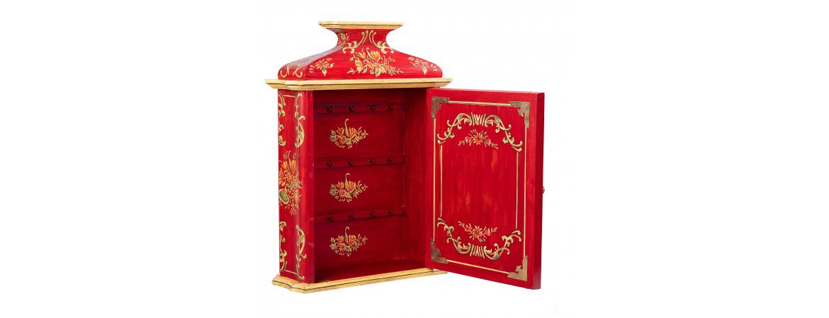 Red Floral Design Key Cabinet-Cheshire Furniture Outlet