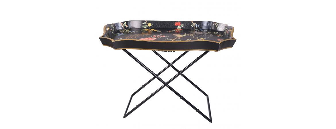 Black Lyre Bird Design Tray on Stand-Cheshire Furniture Outlet