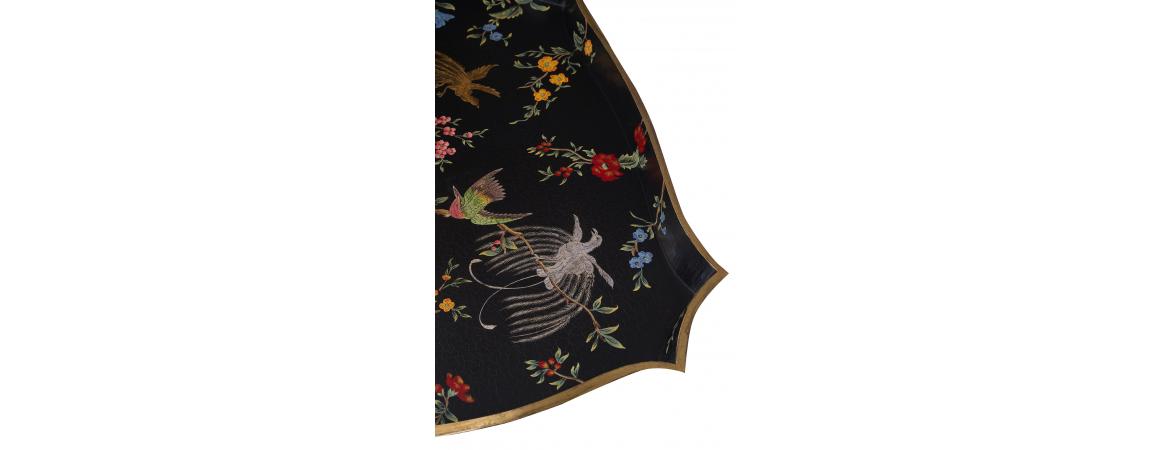 Black Lyre Bird Design Tray on Stand-Cheshire Furniture Outlet