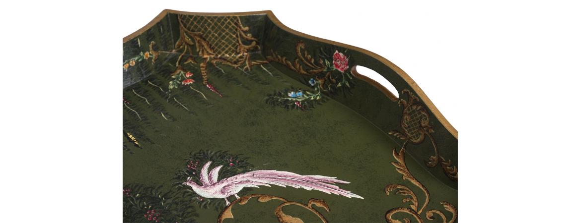 Green Fountain Design Tray on Stand-Cheshire Furniture Outlet