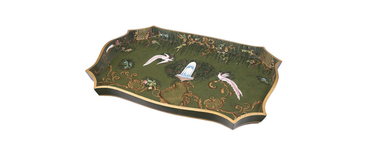 Green Fountain Design Tray on Stand-Cheshire Furniture Outlet