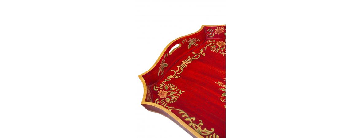 Red Floral Design Tray on Stand-Cheshire Furniture Outlet