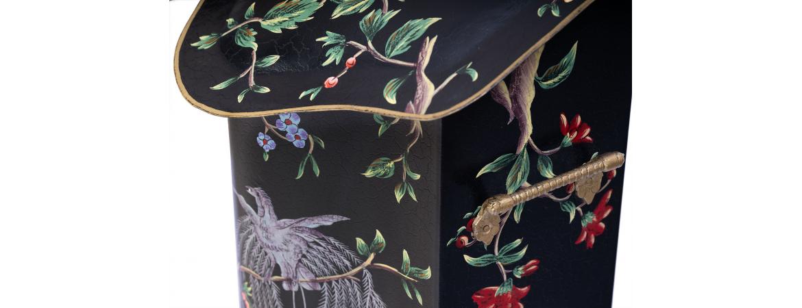 Black Lyre Bird Design Tall Decorative Box-Cheshire Furniture Outlet