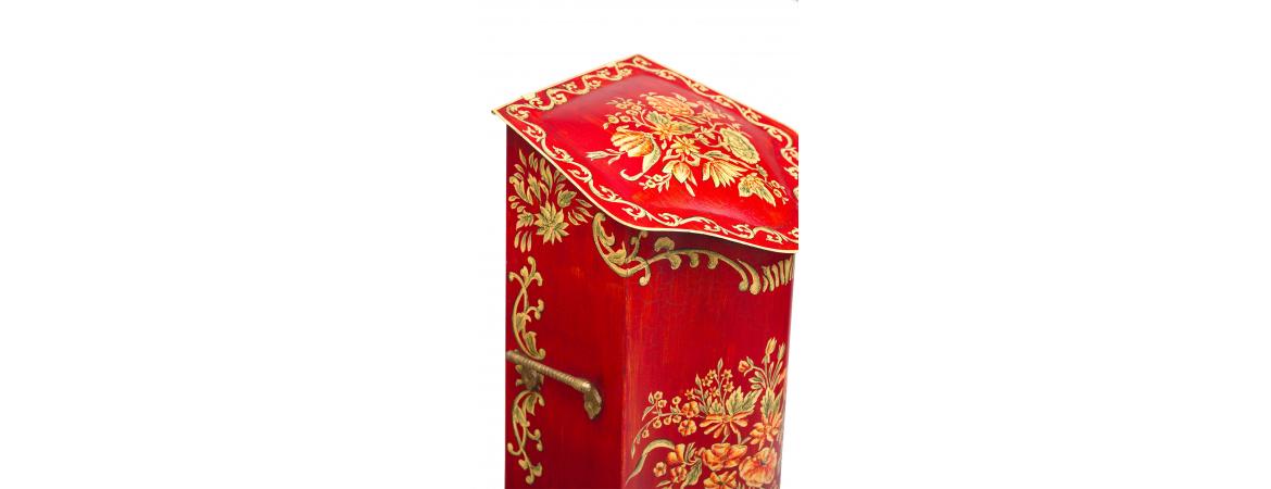 Red Floral Design Tall Decorative Box-Cheshire Furniture Outlet