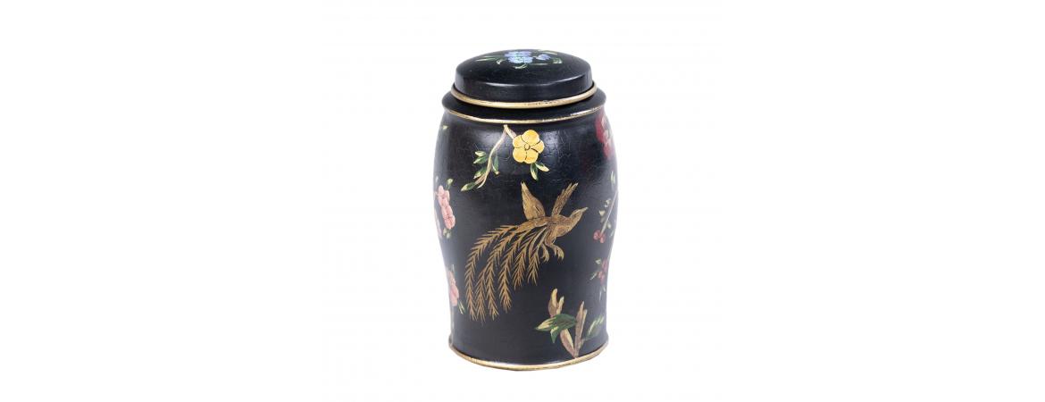 Black Lyre Bird Design Elephant Container-Cheshire Furniture Outlet