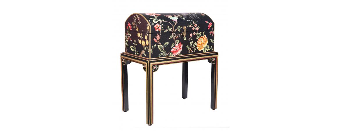 Black Lyre Bird Design Dome Box on Stand-Cheshire Furniture Outlet