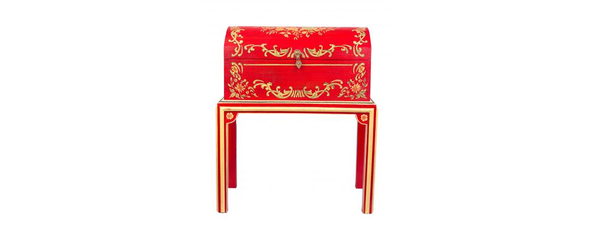 Red Floral Design Dome Box on Stand-Cheshire Furniture Outlet