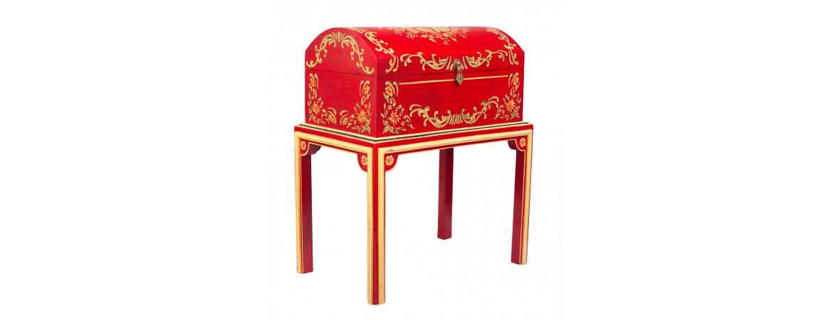 Red Floral Design Dome Box on Stand-Cheshire Furniture Outlet