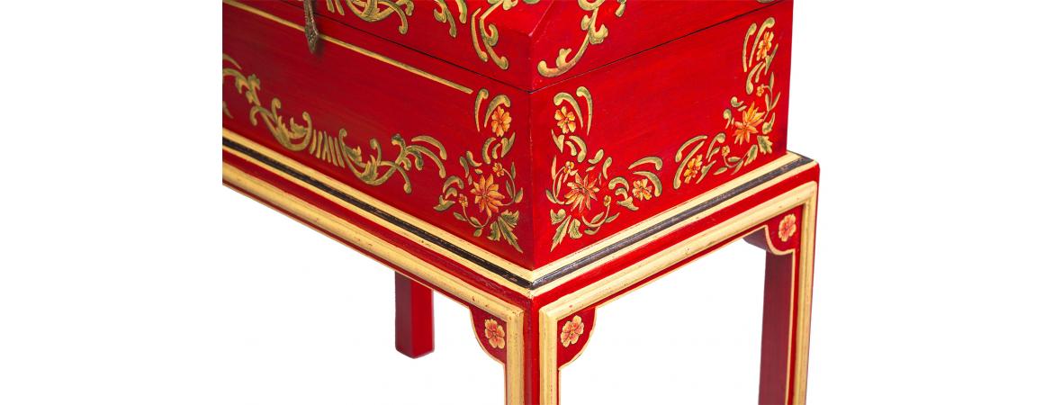 Red Floral Design Dome Box on Stand-Cheshire Furniture Outlet