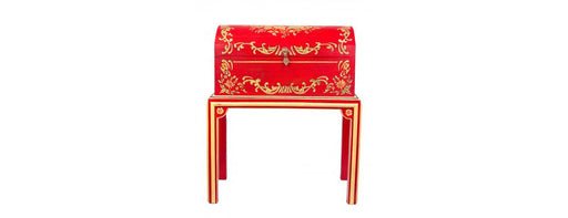 Red Floral Design Dome Box on Stand-Cheshire Furniture Outlet