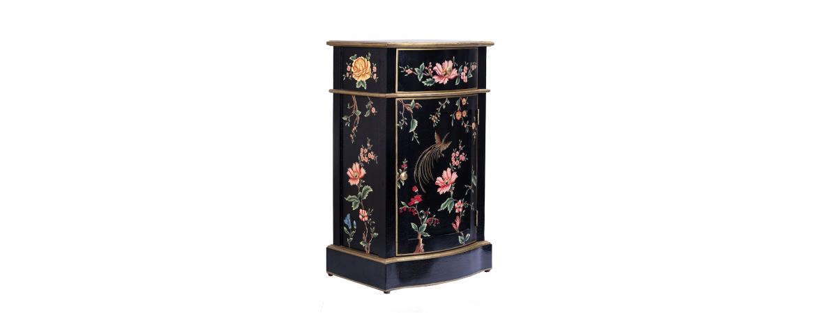 Black Lyre Bird Design Curved Bedside-Cheshire Furniture Outlet