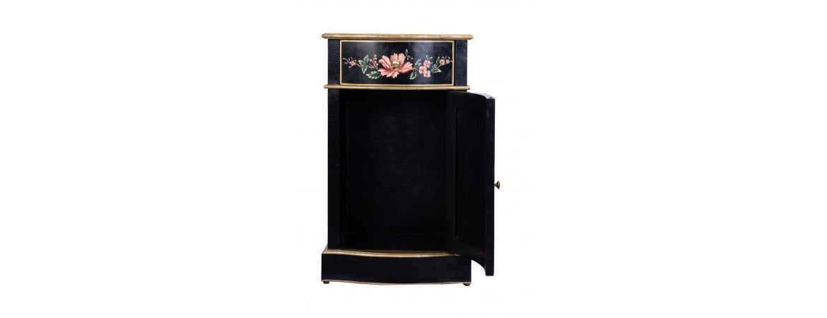Black Lyre Bird Design Curved Bedside-Cheshire Furniture Outlet