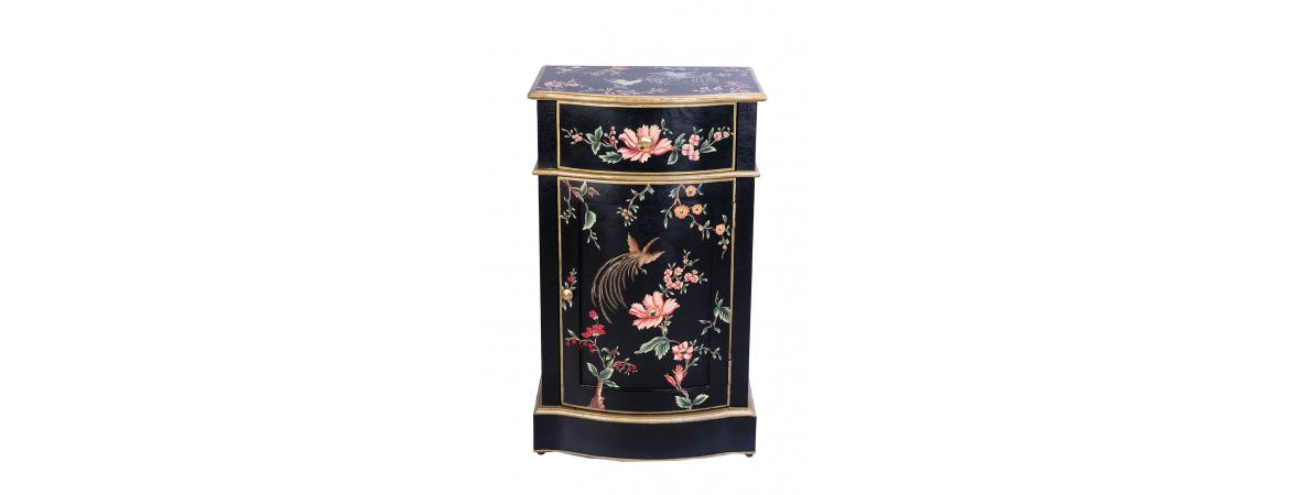 Black Lyre Bird Design Curved Bedside-Cheshire Furniture Outlet
